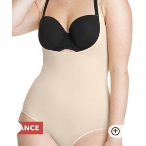 Shapermint Empetua Open Bust Bodysuit Shaper Panty Shapewear Tan Sz XXL 73003